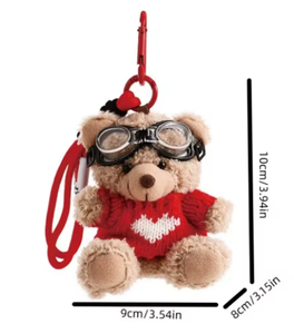 卡哇伊护目镜飞行员熊钥匙扣珍珠挂绳毛绒熊钥匙圈玩偶服装毛绒动物挂件女式 - Product Image 4