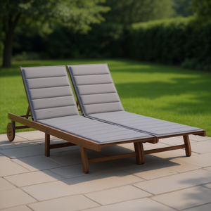 Lettino Prendisole per 2 Persone in Legno di Acacia Grigio con Cuscino, Arredo da Esterno dal Design Moderno, Gambe Affusolate, Reclinazione Manuale - Product Image 2