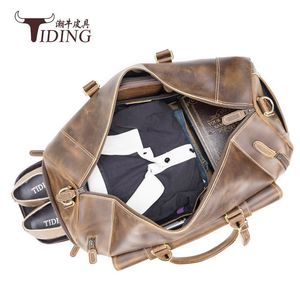 Tiding Men's Genuine Leather Travel Duffel <b>Bag</b> Large Capacity <b>20L</b> Solid Color Soft Handle Gym <b>Bag</b> - Product Image 5