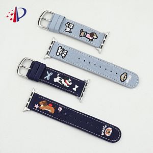 Dachshund Puppy correa de cuero vaquero bordada para Iwatch10 98765 pulsera de muñeca Ultra para Apple Watch correa de reloj de cuero - Product Image 4