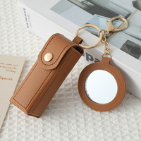 Étui à rouge à lèvres en cuir PU pour femme avec miroir, porte-clés portable, mini sac cosmétique de voyage, pochette à rouge à lèvres