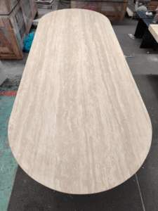 SH STONE Diseño personalizado Muebles ovalados Piedra natural Beige Travertino Grandes mesas de comedor de mármol de lujo - Product Image 4