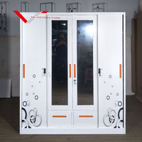 Armoire métallique sur mesure pour chambre à coucher, armoire de rangement en fer à 4 portes avec miroir