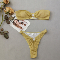 2025 Sexy Bandeau 2 piezas Bikini Tanga tela brillante playa traje de baño joven brillante ropa de playa
