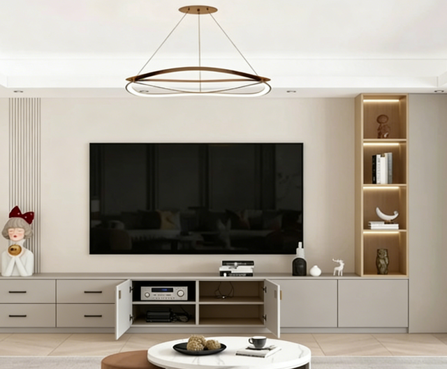 Modern Suspended TV Wall Unit Cabinet Custom Modular Design Living Room Decor & Storage With LED Lights