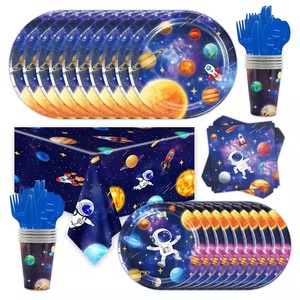 Articles de fête sur le thème de l'espace : assiettes en papier, serviettes, gobelets, <span class=keywords><strong>couverts</strong></span>, décorations sur le thème de la galaxie, des astronautes et de l'espace pour baby shower - Product Image 2