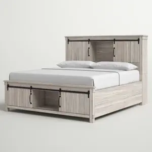 Деревянная полноразмерная деревянная гостиничная двойная умная кровать размера «Queen-Size» с раздвижной дверью сарая для хранения - Product Image 5