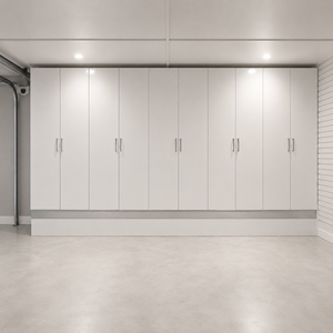 Système d'armoires de rangement murales complètes personnalisées en blanc avec portes hautes et grande capacité de stockage - Product Image 1