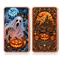 Barre commémorative en cuivre fin 999 de 1 oz, motif citrouille et fantôme d'Halloween, design imprimé, objet de collection en métal, vente en gros