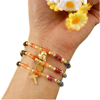 Ensemble de bracelets en pierres colorées faits à la main Go2boho pour femmes, breloques en forme de cœur croisé, réglables, plaqués or, bijoux de mode, cadeau