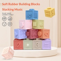 Blocs de construction sensoriels pour bébés, 12 pièces, en caoutchouc souple, chiffres, formes, couleurs, animaux, jouets d'empilage et de construction pour bébés