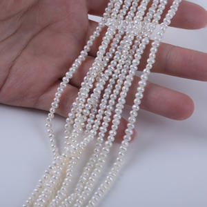 Collar de Perlas de Agua Dulce Naturales, Blancas, Ovaladas, de 3-3.5mm, Cuentas Sueltas Casi Circulares con Ligera Imperfección - Product Image 5