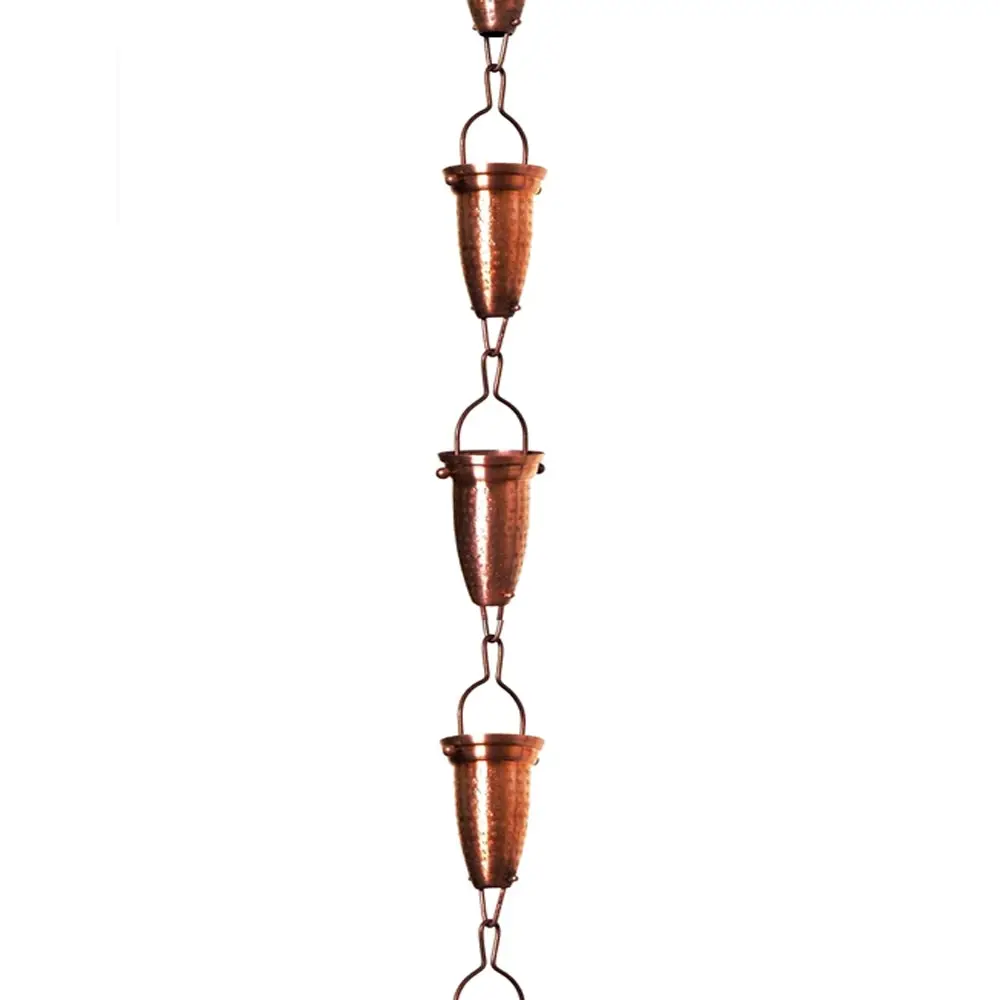 Latest Chain Design Copper Hammered Long Bell Design Rain Chain Garden House Setting Empty Cup Iron Steel Leaf Butterfly Design