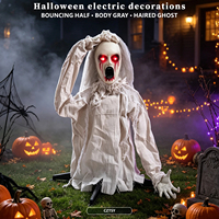 Fantôme féminin mi-corps d'Halloween avec détection vocale, yeux lumineux et tête relevée, décoré d'effets sonores