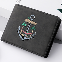 Dompet Kulit PU Sederhana Pria Motif Jangkar Musim Panas, Dompet Tipis dengan Kantong Koin Ber-resleting, Banyak Slot Kartu Kredit, Hadiah Khusus