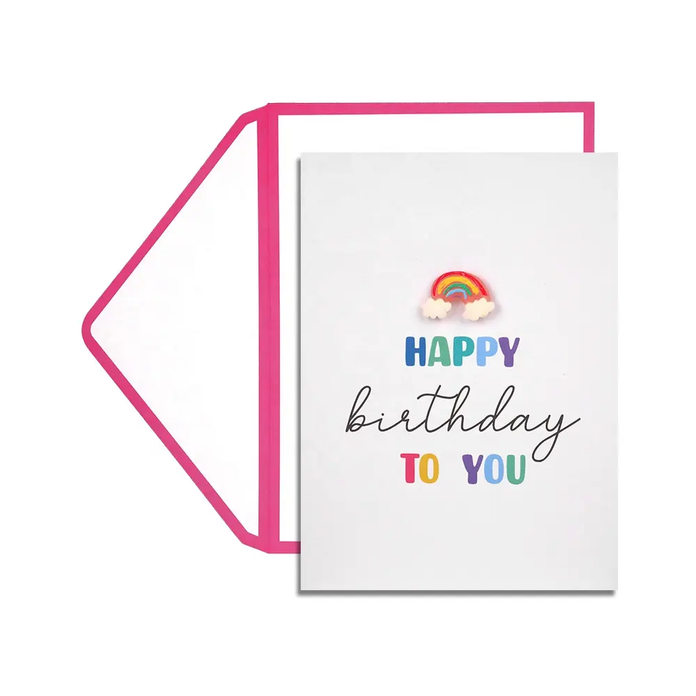 새로운 디자인 도매 사용자 정의 인쇄 일반 재활용 5x7 무지개 수제 생일 축하 인사말 카드 봉투 및 소원