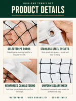 Filet de tennis professionnel résistant aux UV, en maille PP/PE/HDPE robuste, pour terrains de sport extérieurs, avec finition en acier