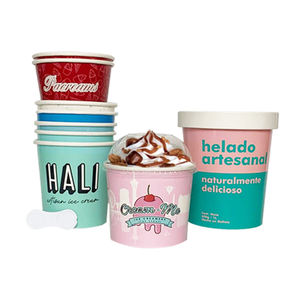 4 oz 8 oz 12oz 16oz Gobelet à crème glacée <span class=keywords><strong>en</strong></span> papier couché jetable personnalisable gobelet <span class=keywords><strong>en</strong></span> papier pour yogourt avec couvercle, couvercles et cuillère - Product Image 1