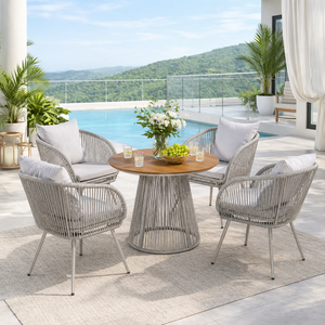 Ensemble de table et chaises rondes d'extérieur en rotin, <span class=keywords><strong>mobilier</strong></span> de cuisine de <span class=keywords><strong>restaurant</strong></span> moderne et luxueux à prix abordable, ensemble de salle à manger d'extérieur 4, 5 ou 8 places - Product Image 2