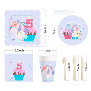 Assiettes et serviettes en papier sur le thème de la licorne mignonne DAMAI, ensemble de vaisselle jetable pour anniversaire de licorne, convient à 8 invités pour les filles - Product Image 5