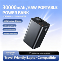 Batterie externe à charge rapide 65W 30000mAh ultra-mince 4 sorties pour ordinateur portable, écran d'affichage numérique dynamique, coque en aluminium