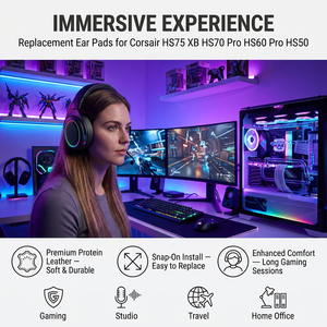 Almohadillas de repuesto de cuero proteico compatibles con Corsair HS75 XB <span class=keywords><strong>HS70</strong></span> <span class=keywords><strong>Pro</strong></span> HS60 <span class=keywords><strong>Pro</strong></span> HS50, auriculares para juegos, orejeras - Product Image 5