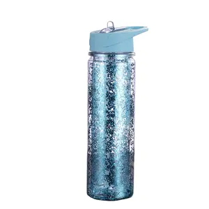 新款批发双壁闪光运动透明塑料吸管水瓶