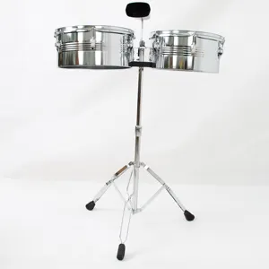 Percussão latina profissional 13 "+ 14" aço madeira conjunto tambor com suporte cromado cowbell