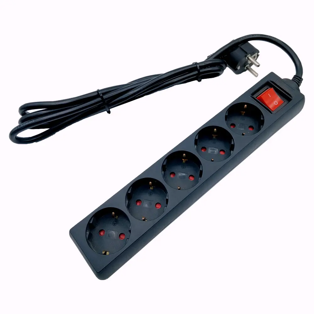 HAOYONG CE Certificated EU Standard 5 Way Extension Power Strip Socket With Switch Customized Extension Board