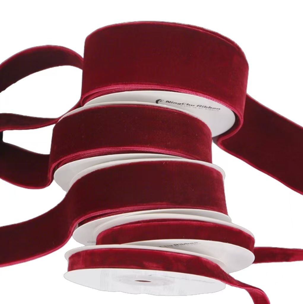 Premium High Quality Claret Velvet Ribbon 1 Inch 2.5cm 50 Yards Per Roll Double Faced Velvet Ribbon Rolls for Gifts Decoration