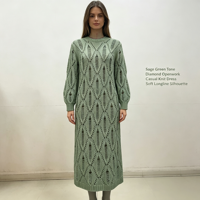 Robe longue en maille rouge Holly Midi personnalisée OEM & ODM de haute qualité pour femme, à manches longues, style pointelle, pour le loisir, vente en gros
