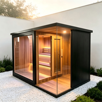 Sauna extérieur moderne noir en bois massif avec poêle pour villa, sauna à vapeur humide