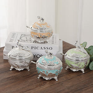 กล่องใส่น้ำตาลสไตล์นอร์ดิกสุดหรู  กล่องเก็บของ  รูปทรงช้างแกะสลักโลหะ  กระปุกใส่เครื่องปรุงพร้อมช้อนสำหรับใช้ในครัวเรือน - Product Image 1