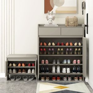 Multi Layer <b>Shoe</b> Cabinet With <b>Bench</b> <b>Storage</b> Space Saving Entryway Organizer For Home Living Room - Product Image 2
