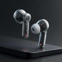 Écouteurs sans fil TWS transparents à composants visibles, avec lumière LED et son HiFi, version 5.3