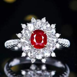 Pigeon Blood Ruby <b>Ring</b> Natural Unheated Mozambique 1.02ct Oval Ruby 18K Solid Gold <b>Ring</b> 48Pcs <b>Diamonds</b> wedding Statement Jewelry - Product Image 2