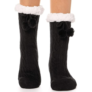 Factory Wholesale <strong>Custom</strong> Women <strong>Fuzzy</strong> Slipper <strong>Socks</strong> Winter <strong>Warm</strong> Fleece Soft Thick Cozy Knitting <strong>Socks</strong> With Grips - Product Image 4