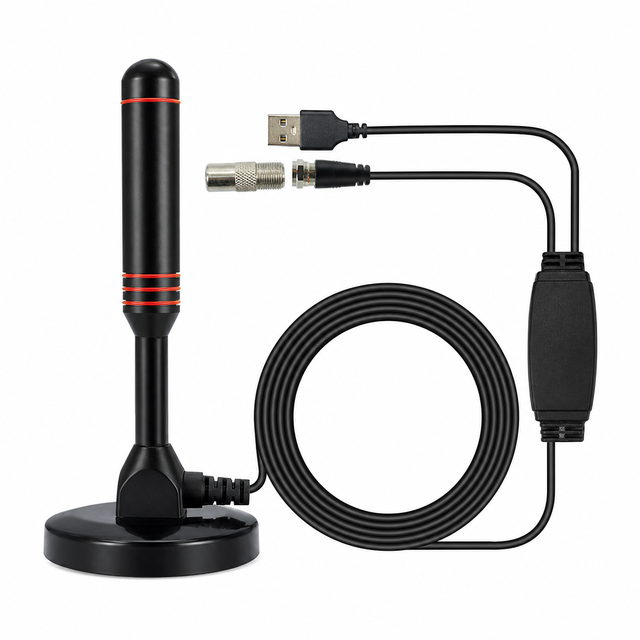 Indoor Digital Vertical TV Antenna VHF UHF 25dBi USB Powered with F Male Connector