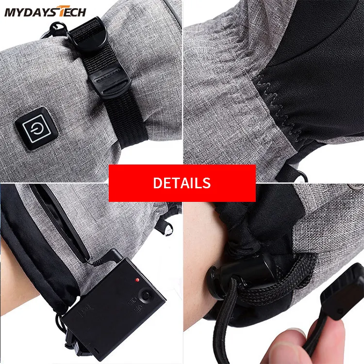 Mydays Tech ถุงมืออุ่นไฟฟ้าสำหรับมอเตอร์ไซค์, ถุงมืออุ่นไฟฟ้ากันน้ำหน้าจอสัมผัสปรับได้3ระดับพร้อมแบตเตอรี่
