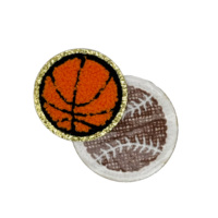 Logo de basket-ball de football rond personnalisé conception libre patchs en chenille ruban de vêtements de sport fer sur tissu brodé coton paillettes