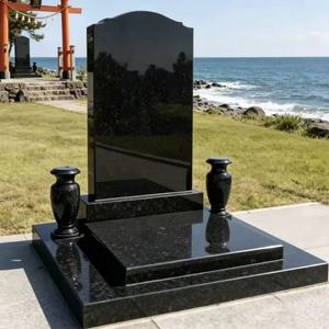Lápida de Granito Negro Japonés Personalizada con Jarrón y Tallado de <span class=keywords><strong>Flores</strong></span> para Cementerio - Product Image 4