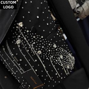 ชุดสูทชาย<span class=keywords><strong>2</strong></span>ชิ้นสูทสีดำเย็บด้วยมือหรูหราสำหรับงานแต่งงาน - Product Image 3