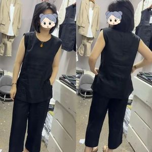 Women's Cotton <b>Linen</b> Set Sleeveless <b>Top</b> And Pants Breathable Casual Summer Wear White ZY 667 - Product Image 3