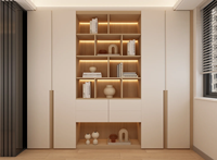 Étagère en bois massif / OSB multicouche de qualité ENF, écologique, avec porte en verre / PET et éclairage LED