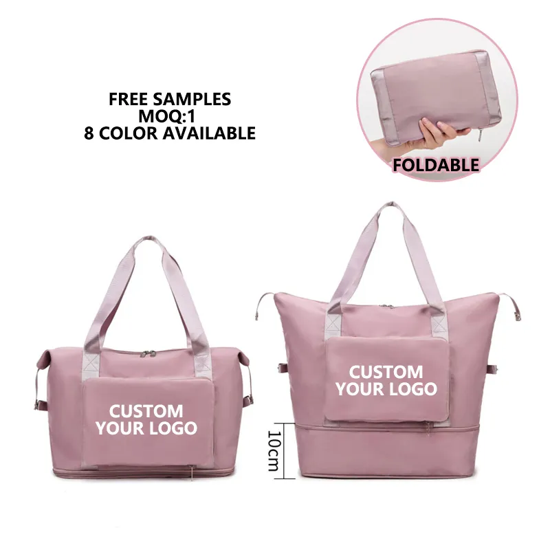 2022 custom women foldable large capacity duffle gym tote bag sports waterproof spend the night bags weekender travel bag