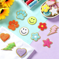 Patchs en chenille de Noël mignons et amusants, motifs smiley, cœur, étoile, éclair, patchs brodés pour vêtements, chapeaux, sacs, jeans, décoration DIY