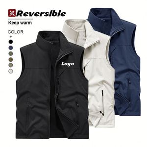 Chalecos de Invierno para Hombre, Cálidos y Resistentes al Viento, Chaleco de Doble Cara, Ropa Casual para Exteriores, Chaleco con Logotipo Bordado Personalizado para Hombre - Product Image 1