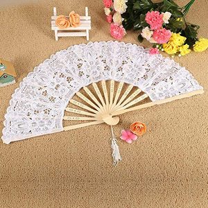 Éventail en dentelle 100 % coton fait main, 27 cm, 13 couleurs au choix, style fée en bambou sculpté, pour décoration de Noël (vente en gros) - Product Image 4