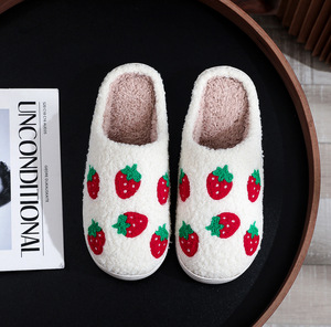 Embroidered Red Strawberry Design Indoor Outdoor Soft Winter Plush for <b>Slippers</b> Comfortable Home Logo New Fruit Pattern for Spri - Product Image 6