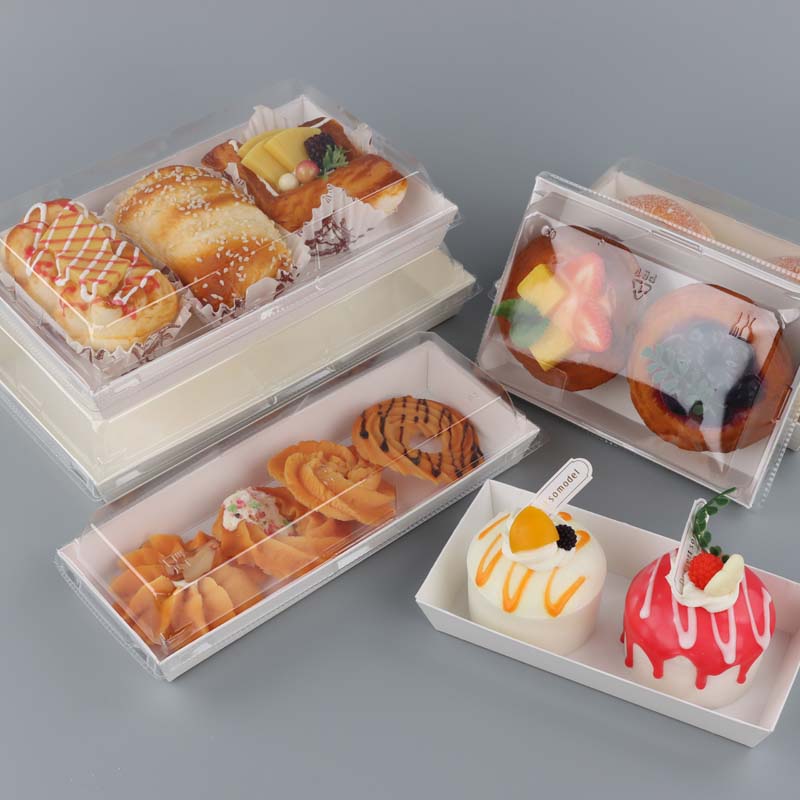 Custom Sandwich Hamburger Rectangle Square Bread Hot Dog Kraft Paper Food Packaging Disposable Cake Box With Clear Plastic Lid